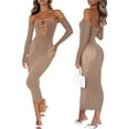 thumbnail image 4 of KOMOO Women Cutout Bodycon Dress Sheer Patchwork Hollow Slim Long Dress Long Sleeve Backless Cocktail Dress, 4 of 5