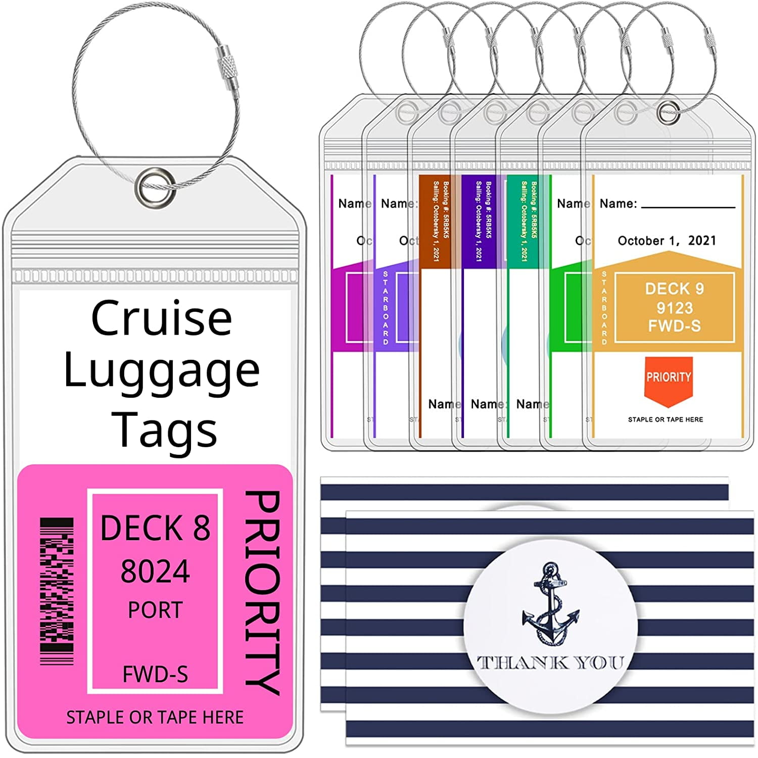 Cruise Luggage Tag Holders Clear Luggage Tags with Loops Carnival Cruise Luggage Tag Holder Waterproof Cruise Document Holder E-tag Holders Zip Seal Tags Luggage Tags PVC Holders 