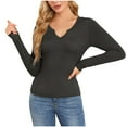 thumbnail image 2 of Lenpel Women's Long Sleeve Shirts Fall Fashion V Neck Solid Color Slim Ribbed Knit Tops Basic Layer Blouse, 2 of 4