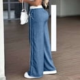thumbnail image 6 of Wide Leg Lounge Pants for Women - Ice Silk Wrinkle Casual Elastic Waist Baggy Track Pants Blue 2XL, 6 of 6