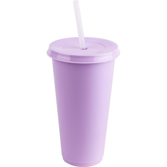 Vasos de plástico con tapa y popote Atmos Homeware Vaso reusable tipo termo 24 Oz Paquete de 10 vasos color Lila
