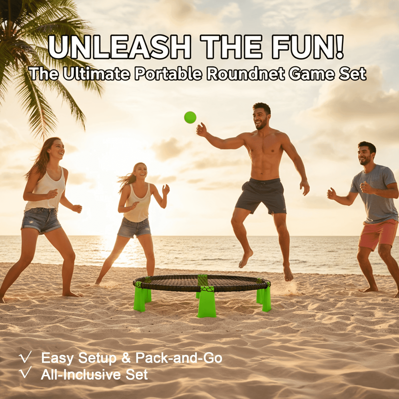 Roundnet Spike Ball Outdoor Game Set with 3 Balls Net Carry Bag, Family Beach Yard Lawn Backyard Park Game for Adults & Kids
