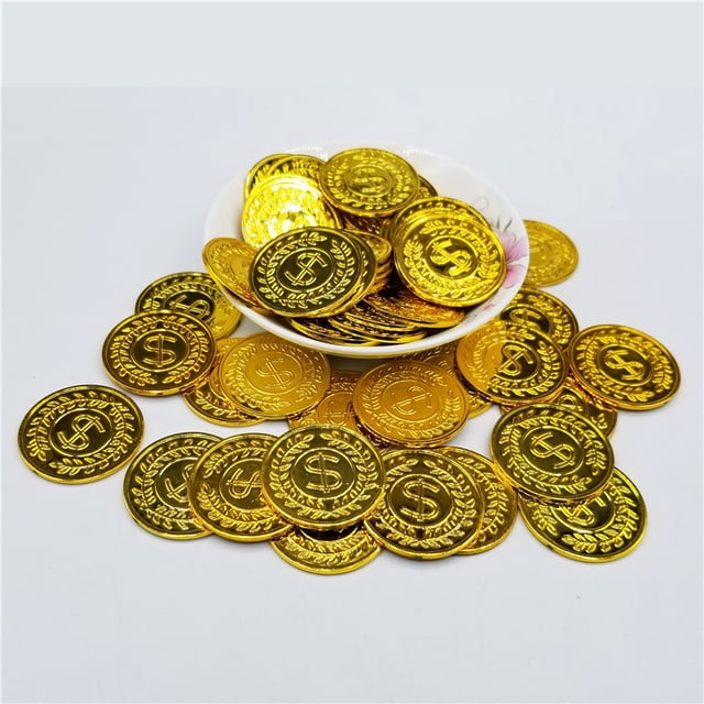 Monedas de oro de piratas de moda Accesorios de piratas Monedas de oro del tesoro de actividades Juguetes para niños Monedas de oro de piratas de plástico