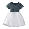 thumbnail image 1 of Robes pour Filles Jupe d'Été Manches Courtes Col Rond Uni pour Usage Quotidien Robe de Demoiselle d'Honneur Bleue 3-4 Ans, 1 of 3