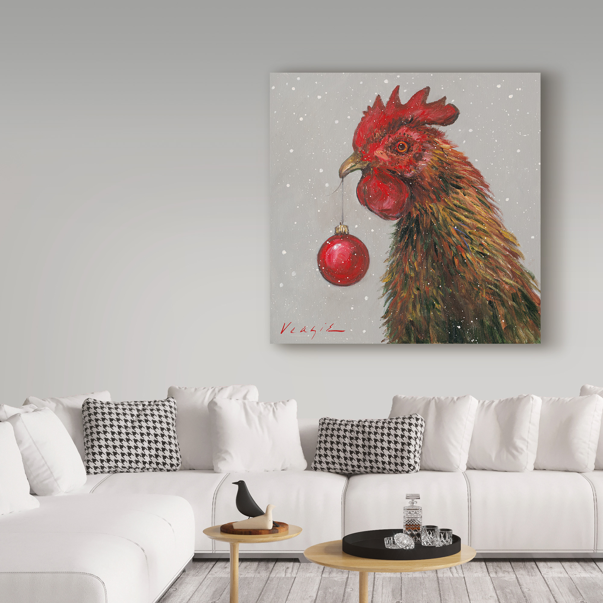 Trademark Fine Art 'Rooster With Red Xmas Ball' Canvas Art by Mary Miller Veazie