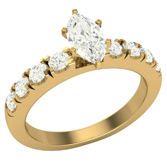 Engagement Rings for Women - Marquise Cut 14K Gold 1.00 CT (K,I1) GIA Certificate Glitz Design