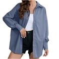 thumbnail image 2 of JNGSA Women's Classic-Fit Button-Down Shirts Loose Lapel Long-Sleeve Shirts Solid Color Business Casual Dressy Blouse Gray XL, 2 of 4