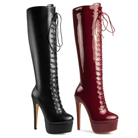 

Ferwind Women s High Fashion Ultra High Stiletto Heels Platform Lace Up Boots Female Adult Black 5