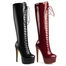 Ferwind Women's High Fashion Ultra High Stiletto Heels Platform Lace Up Boots Female Adult Black  9.5