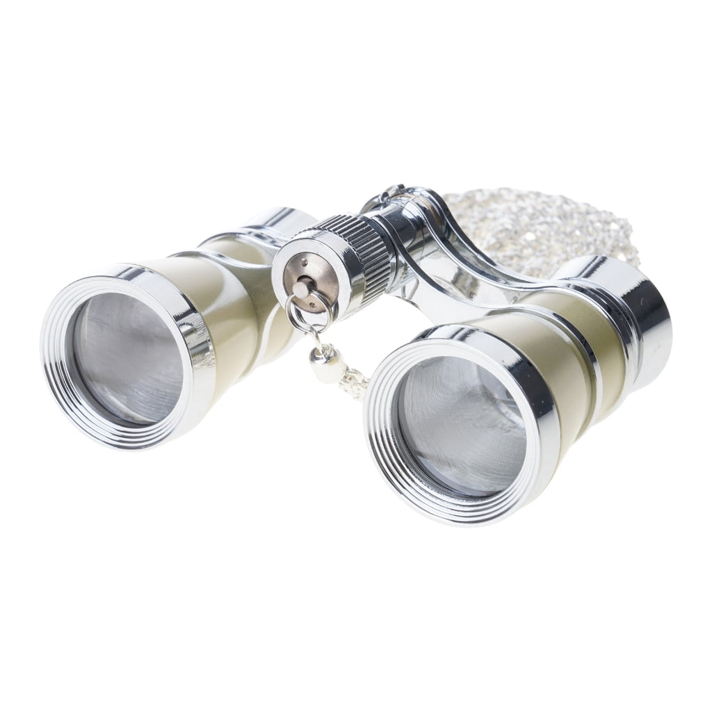 Portable Small Binocular Operas Theater Glasses Metal Operas Glasses with Chain Women Enduring