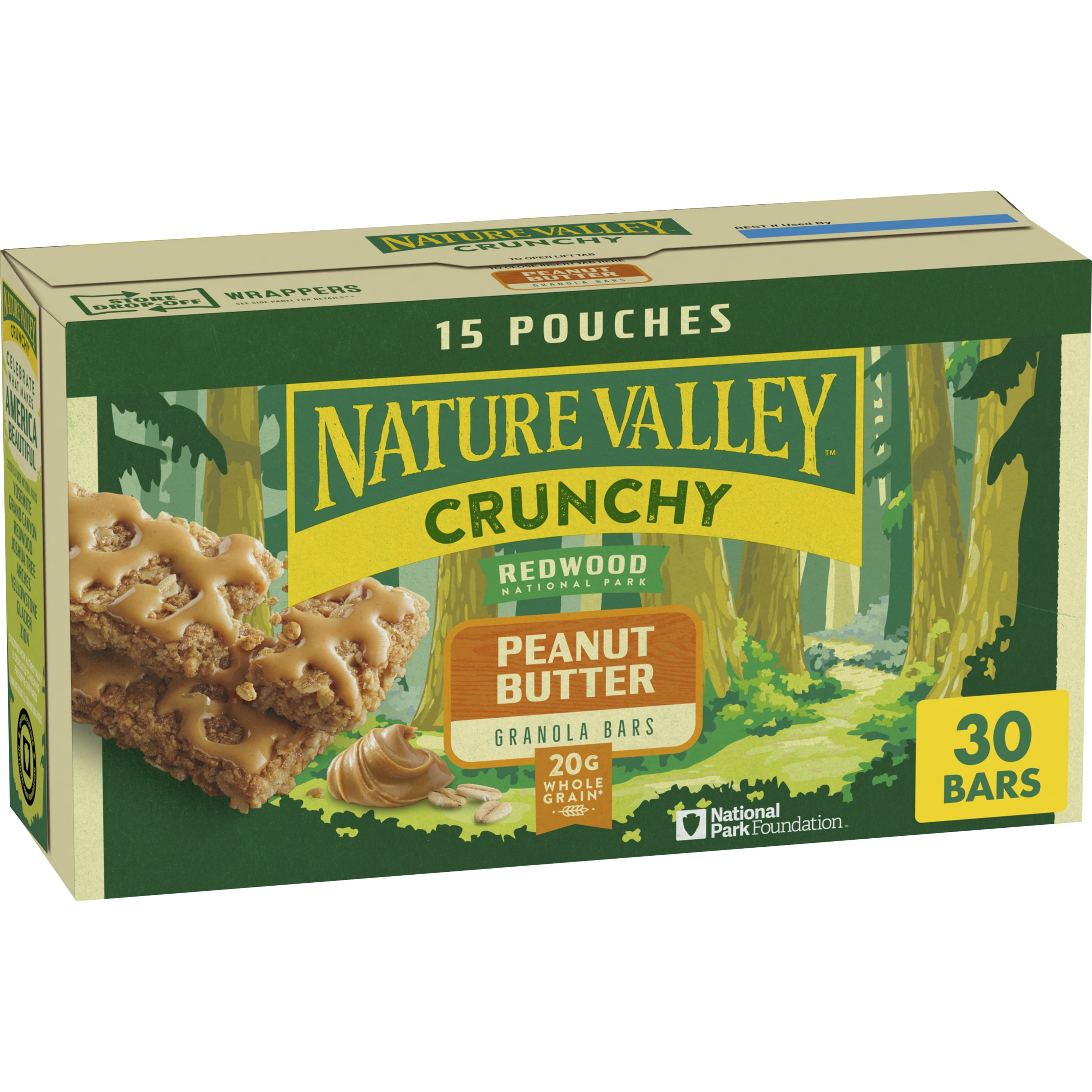 (6 pack) Nature Valley Crunchy Granola Bars, Peanut Butter, 30 Count, 22.35 oz (15 Pouches)