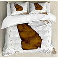 thumbnail image 1 of Georgia Duvet Cover Set King Size, Watercolor State Map in Grunge Airplane Circling, Decorative 3 Piece Bedding Set with 2 Pillow Shams, Pale Caramel Dark Brown Pale Eggshell White, by Ambesonne, 1 of 3