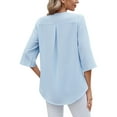 thumbnail image 2 of TEMOFON Women Summer Blouses Dressy Casual Ruffle V Neck Tops Comfy Chiffon Loose Fit 3/4 Sleeve Light Blue Shirts, 2 of 5