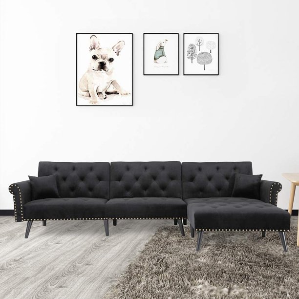 Black Friday Deals Modern Convertible Sectional Sofa L Shaped Reversible Couch Sleeper Bed Upholstered With Solid Wood Legs Ideal For Living Room Home Office Com Modern Convertible Sectional Sofa, Sleeper Sofa Sectional Black Friday