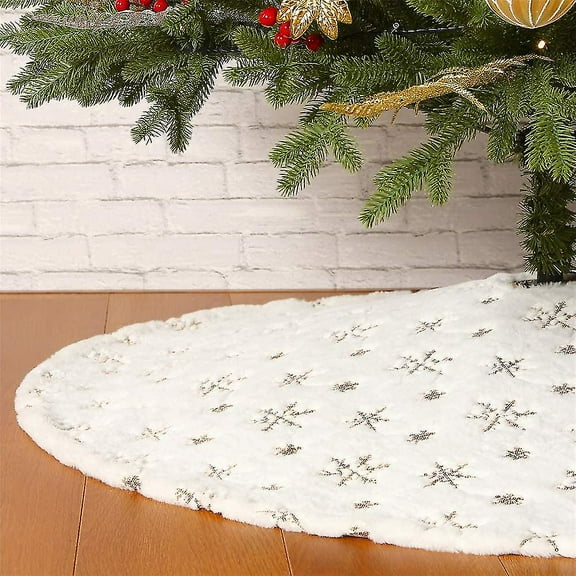 Shxx Christmas Sequin Tree Skirt 30in,white Soft Thick With Golden Snowflakes Decorations For 3ft 4ft 5ft Xmas Tree Zs-yxt278