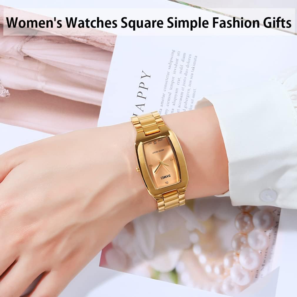 Watches for Women Ladies Female Diamond Square Stainless Luxury Fashion Small Slim Analog Quartz Waterproof Dress Casual Simple Wife Gifts Wrist Watch