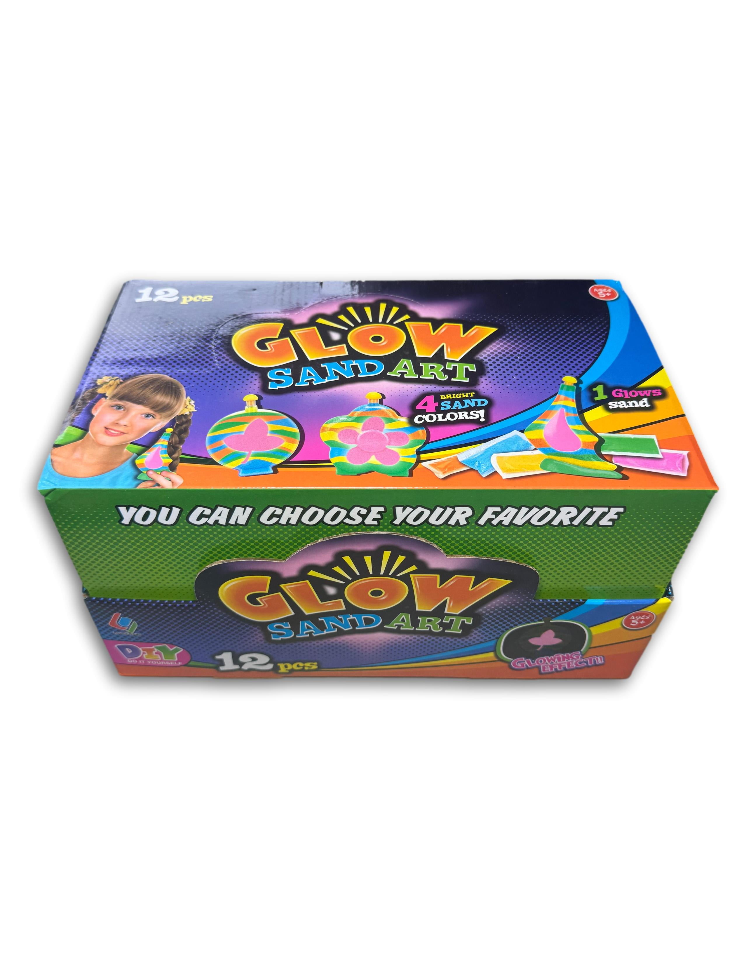 Glow Sand Art Kit for Kids, 12 Pack with 60 Bags of Sand, DIY Craft Activity Set with Bottles and Tools