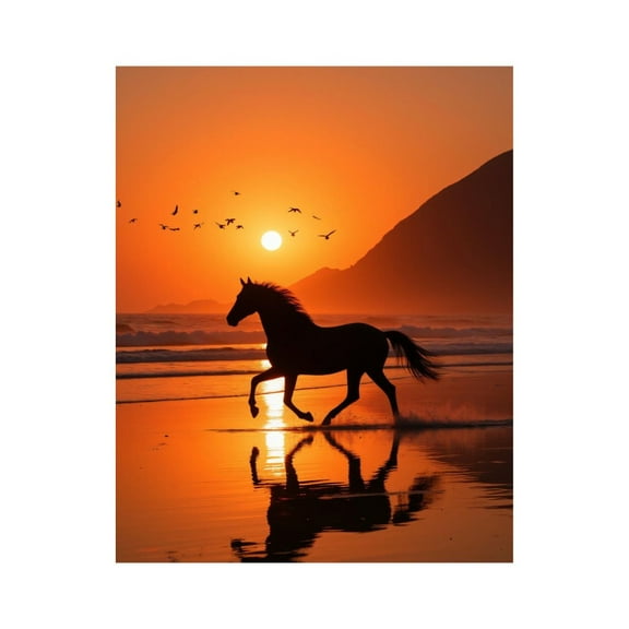 Paint by Numbers Kit for Adults, Sunset Beach Horse Silhouette Paint by Numbers, Easy Paint by Numbers Kit for Adults Beginner, DIY Adult Paint by Number Kits on Canvas, 12x16in Home Decor