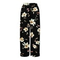thumbnail image 5 of WTOBBY Women's Floral Print Adjustable Tie Waist Wide Leg Casual Pants with Stretch Belt, Functional Pockets and Comfortable Fit for Garden Parties and Weekend Relaxation,Black L, 5 of 6