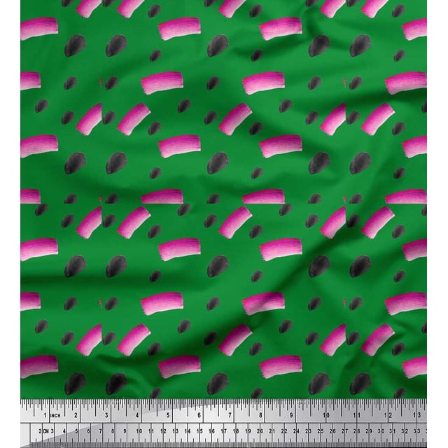 Soimoi Green Moss Georgette Fabric Brush Stroke Abstract Print Fabric by Yard 42 Inch Wide