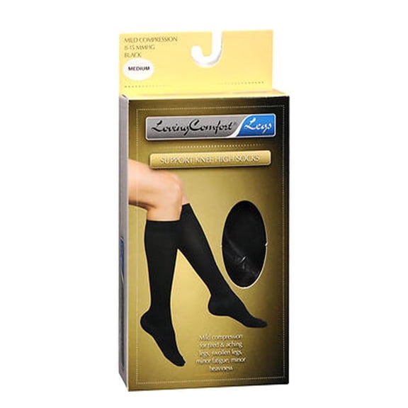 Loving Comfort Fashion Knee High Mild Compression Sheer Stocking, 8-15 mmHg, Medium, Black