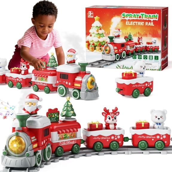 Dimoarch Christmas Toys for 1 2 3 Year Old Boy Girl, Christmas Train Set Toy for Toddlers, Electric Train Car Track Play Set with Steam, Light & Music, Christmas Gifts for Toddlers & Baby
