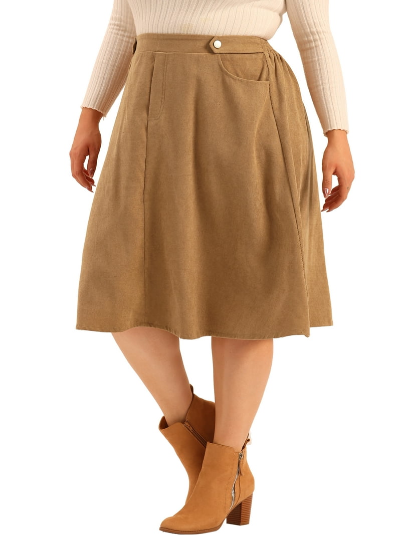 Unique Bargains Women's Plus Size Casual Knee a Line Faux Suede