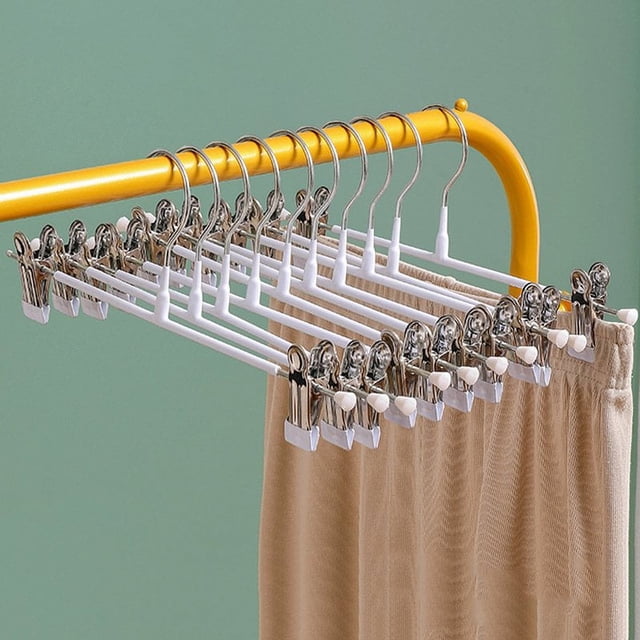 5Pcs Pants Drying Rack Space Saving Drying Hanger with Metal Clip Stainless Steel Hanger for Pants Trousers Light Blue Bold