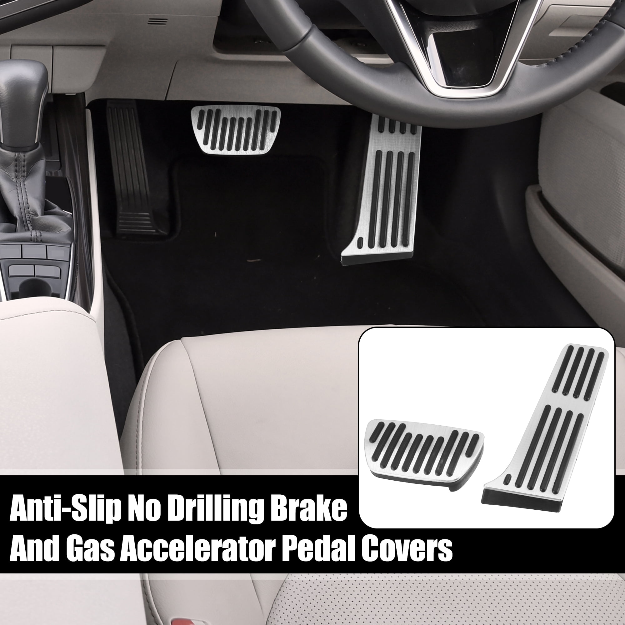 1 Set Anti Slip Brake and Gas Accelerator Pedal Covers Foot Pedal Pads for Toyota RAV4 Avalon Camry Silver Tone