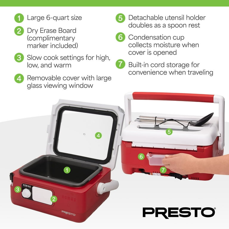 Presto 6-Quart Nomad Traveling Slow Cooker, Red photo 4