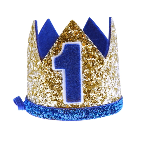 KAKOWELY Corona para primer cumpleaños, corona para fiesta de cumpleaños infantil, azul, con estampado de número 1, tocado, tiara, suministros para fiesta