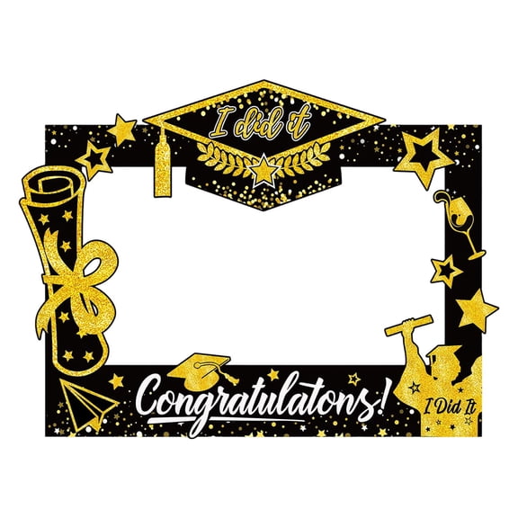 pdqouc 2026 Graduation Photo Booth Props, Black Gold Graduation Photo Prop Frame & Grad Photo Booth Props, Funny Grad Party Selfie Props, Selfie Photo Frame for High School and College Grad