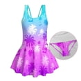 thumbnail image 4 of Uorisanigo Purple Palm Tree One Piece Swimsuits for Girls Polyester and Spandex Fabric Bathing Suit Skirted Back Strap Swimwear Beach Vacation, Size 8-9, 4 of 6