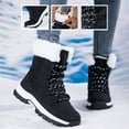 thumbnail image 2 of Rokment Winter Snow Skiing Boots for Women Cold Weather Thermal Non Slip Lace up Mid Calf Ski Snowboard Hiking Boots with Fleece Lined Black Size 6.5, 2 of 6
