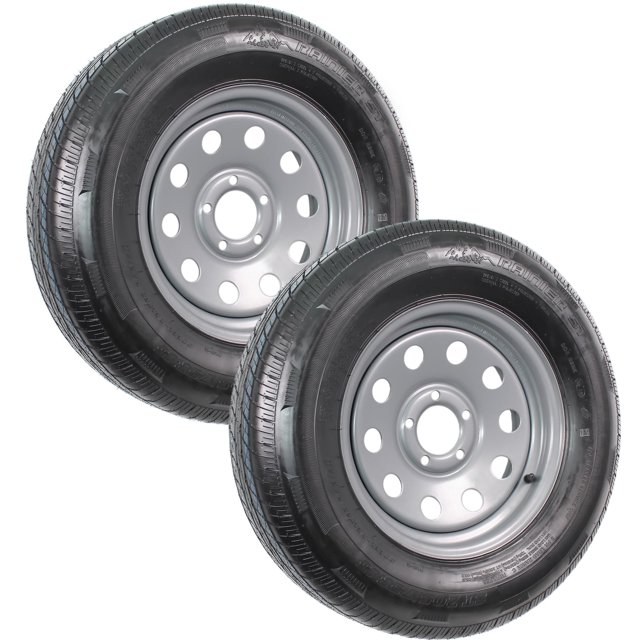 eCustomrim 2-Pack Radial Trailer Tire On Rim ST205/75R15 Load Range D Load 5 Lug on 5 Inch Silver Modular - 6 Year Warranty w/Free Roadside