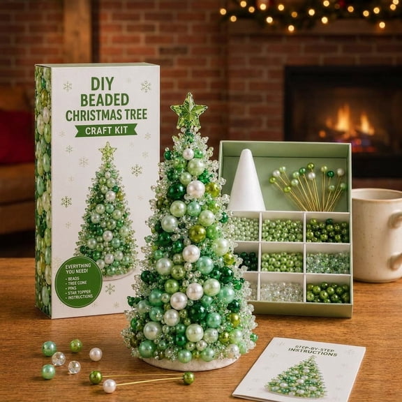 DIY Beaded Christmas Tree Kit, Christmas Crafts for Adults and Teens, Holiday Home Decor, Xmas Gifts for Women & Men, Festive Tabletop Ornament, All-in-One Craft Kit with Star Topper & Instructions