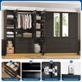 thumbnail image 6 of ChVans 75" Tall 4 Doors Armoire Wardrobe Closet with 3 Drawers and Mirror, Large Wardrobe Closet for Bedroom with LED Lights, Wooden Armoire Storage Cabinet with Hanging Rod, Black, 6 of 12
