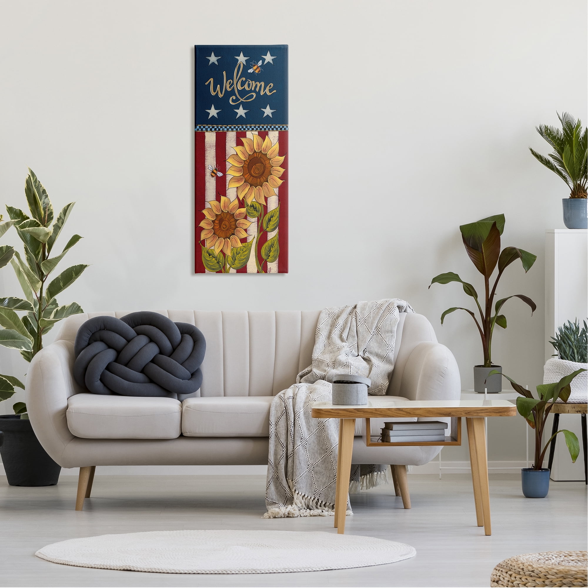 Stupell Americana Welcome Country Sunflowers Holiday Painting Gallery Wrapped Canvas Print Wall Art