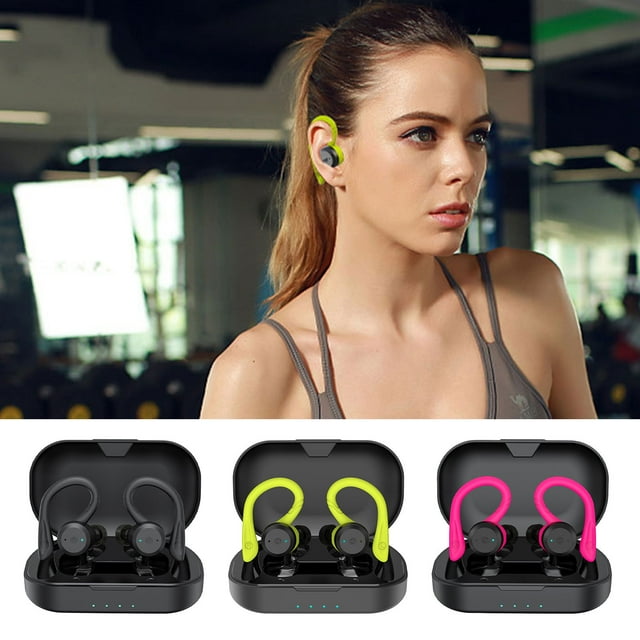 Cagogo Écouteurs Bluetooth à Réduction de Bruit 3 Pcs, Écouteurs Sport Intra-Auriculaires Sans Fil avec Crochets d'Oreille, IPX7 Waterproof Casque Résistant à la Sueur pour Course Gym Entraînement, Longue Autonomie Bluetooth 5.