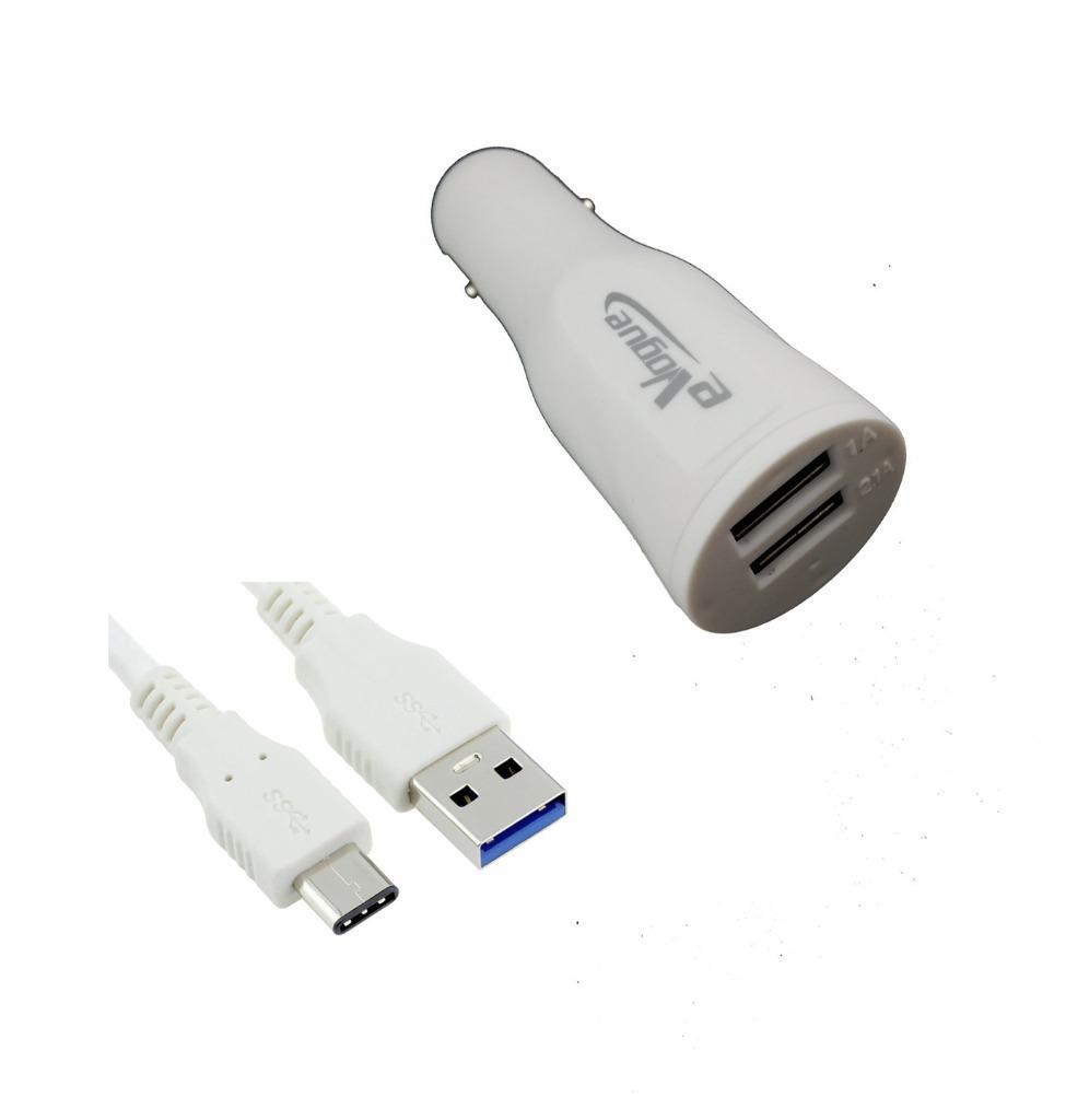 Rubberized Micro USB Car/ DC Charger for LG Stylo 3,X power 2, Aristo, M210, K3 2017, K4 2017, K8 2017, K10 2017, Tribute HD, Classic (Dual USB Port, USB Cable included) - White + MND Stylus - image 1 of 4