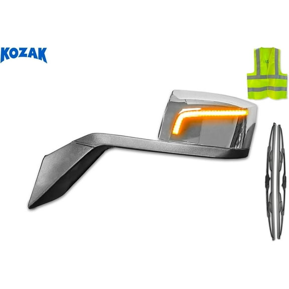 Compatible with Volvo VNL 2004-2017 Chrome Hood Mirror Left Driver Side with LED Turn Signal