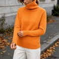 thumbnail image 5 of Kaemgyyd Women's Turtleneck Sweaters Fall Fitted Long Sleeve Basic Tops Fashion Knitted Layering Outfit（Orange,Large）, 5 of 7