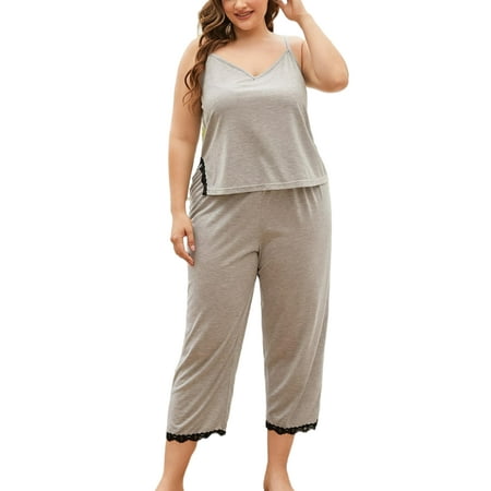 

Sexy Dance Womens Plus Size Pajamas Set Two-Piece Pjs Lounge Sets Cami Top and Capris Pants Oversize Sleepwear Nightwear
