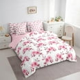 thumbnail image 4 of Manfei Pink Rose Girls 7pcs Bedding Comforter Set, Anniversary Flower Floral Queen Bedding Sets, Romantic Valentines Day Reversible Queen Sheet Sets, Luxury Bedroom Decor, 4 of 8