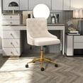 thumbnail image 2 of Velvet Swivel Office Desk Chair with Wheels, Height Adjustable Task Chair with Gold Base, Upholstery Makeup Vanity Chair with Button Tufted Back for Teens Women Girls, Beige, 2 of 17