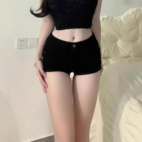 YOIAVAIOY Women's Low Rise Denim Shorts Y2k Stretch Mini Jean Shorts Streetwear Black M