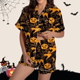 thumbnail image 4 of CQXIDFH Halloween Matching Halloween Pajamas Graphic Print Satin Pajama Set Short Sleeve Button Top with Shorts Cute Summer Sleepwear Casual Lounge Home Wear, 4 of 8