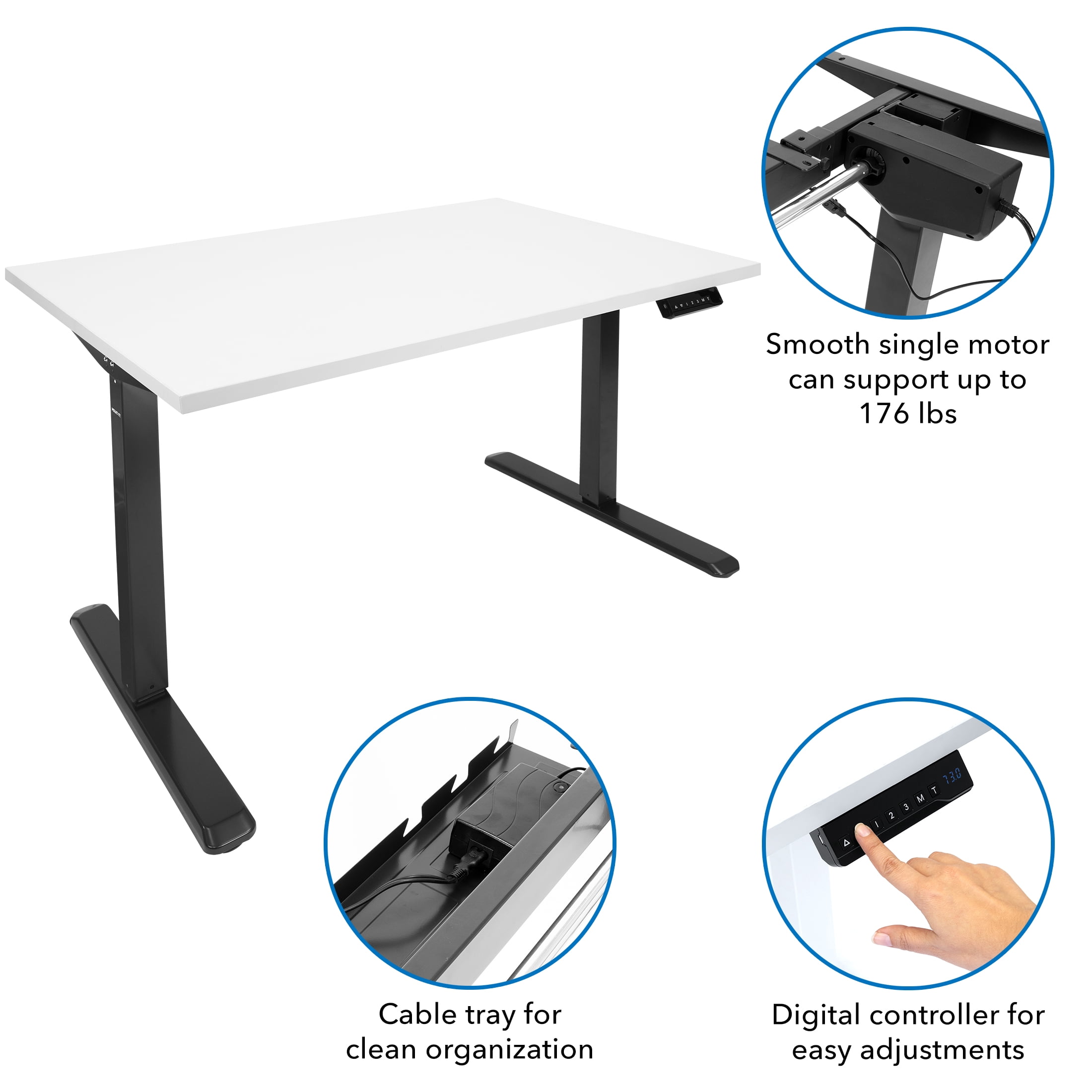 Mount-It! Electric Sit-Stand Black Desk Frame with White Tabletop