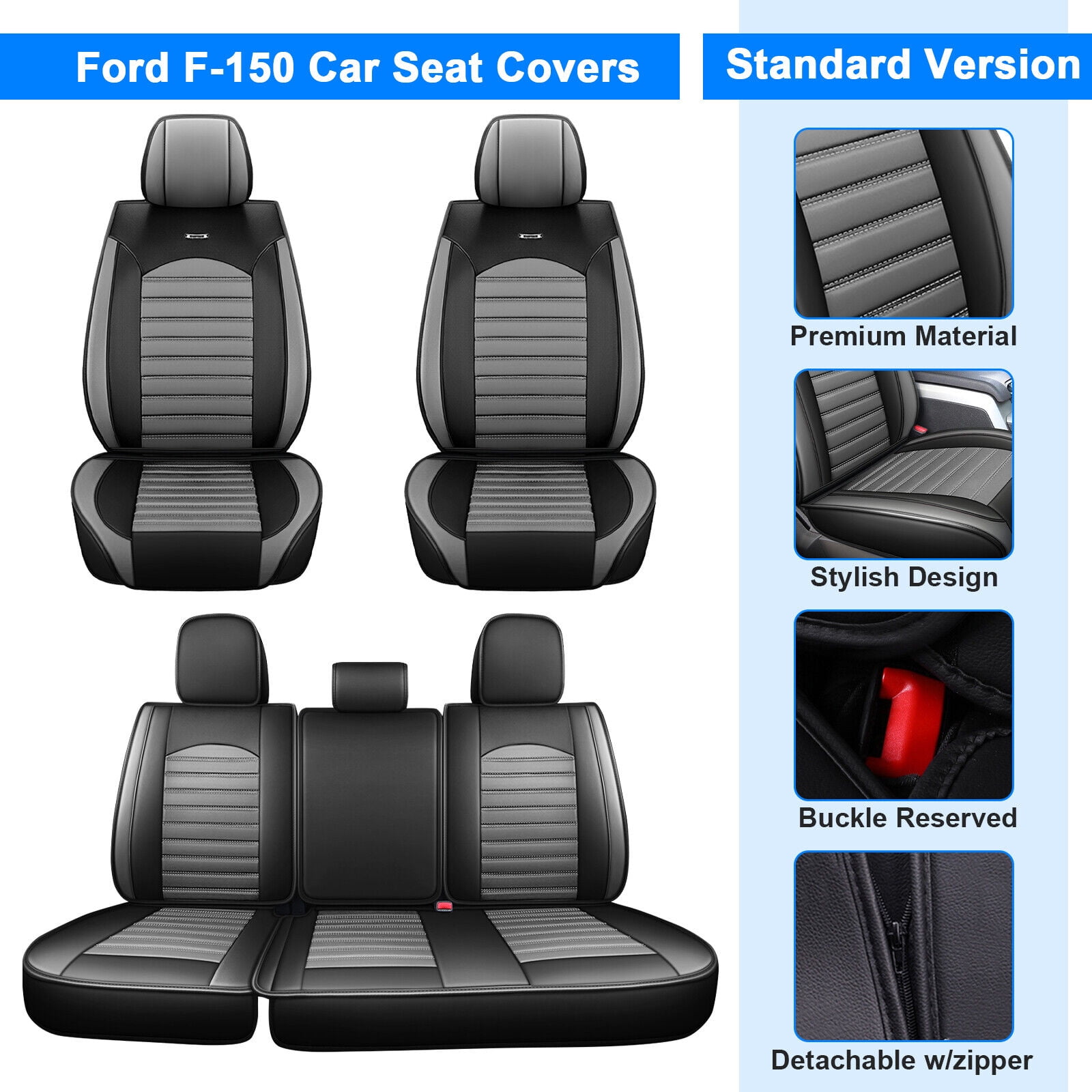 Fit for 2009 2014 Ford F150 Truck Car Seat Covers Front Rear Full Set Cushion Protector Black Grey