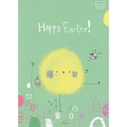 RSVP Sparkling Yellow Chick with Thin Legs and Ladybug on Green Easter Card
